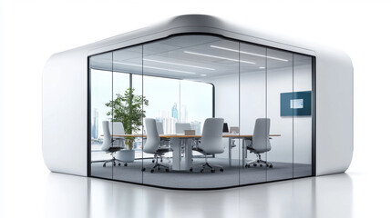 Modern Conference Room with Glass Walls and Urban View