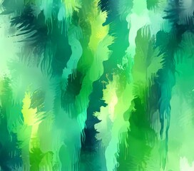 Poster - an abstract representation lush, verdant forest, with a variety of green and yellow hues that create a sense of depth and movement