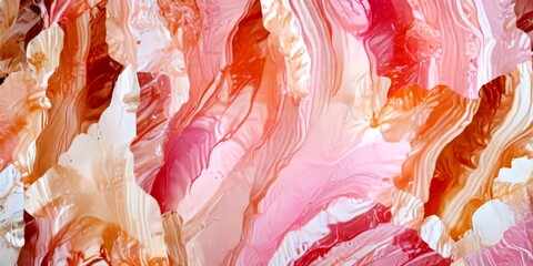 Fototapete - an abstract painting featuring a vibrant mix of pink, orange, and white hues, creating a dynamic and visually striking composition