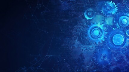 Wall Mural - abstract blue digital background with gears and lines.
