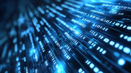 Wall Mural - abstract blue background of binary code with glowing digital numbers.
