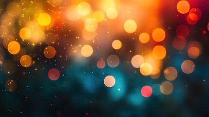 Sticker - abstract festive background with blurred bokeh lights in orange, red, and yellow colors on a dark bl
