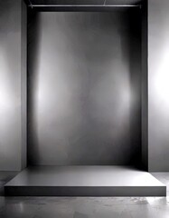 Poster - A minimalist black and white stage or platform with a large, empty space in the center, flanked by two vertical walls on either side