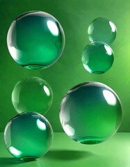 Aufkleber - A collection of eight transparent spheres, varying in size and shape, floats against a green background