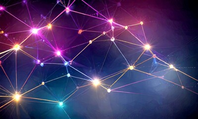 Leinwandbilder - a complex network of interconnected lines and dots, creating a visually striking abstract pattern The lines and dots vary in color, with some appearing