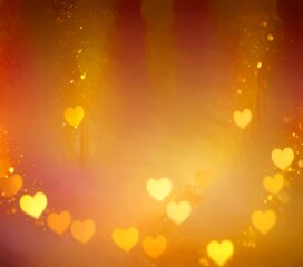 Aufkleber - a warm, golden glow with a scattering of small, glowing heart shapes in various sizes and orientations, creating a festive and romantic atmosphere