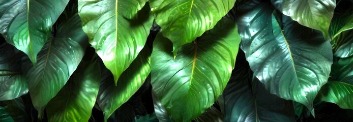Poster - a close-up view of lush, green leaves with a glossy, reflective surface, creating a dense, textured appearance