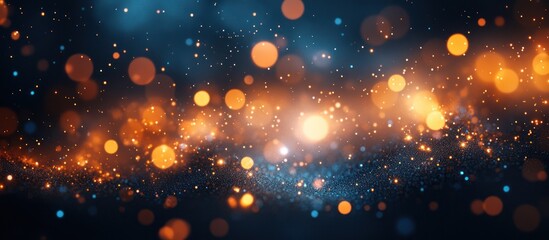 Poster - Abstract background with bokeh lights and glitter on dark blue background.