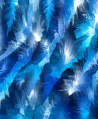 Poster - an abstract painting featuring a complex interplay of blue, white, and black hues, with a sense of depth and movement