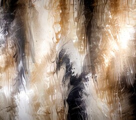 Fototapete - a close-up view textured abstract painting with a mix of dark and light colors, including white, black, and brown