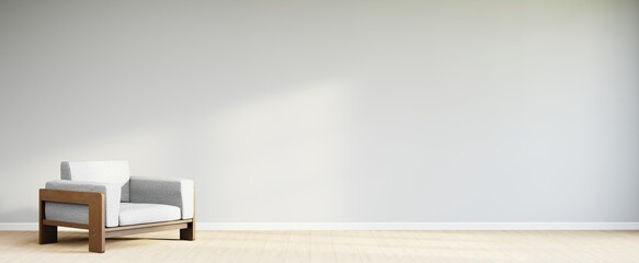 Wall Mural - Living room style minimal with armchair on empty white wall background. 3D Rendering