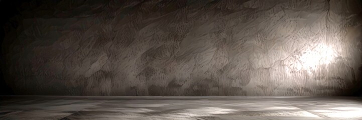 Fototapete - A dark, textured wall with a single light source on the right side, creating a dramatic and moody atmosphere