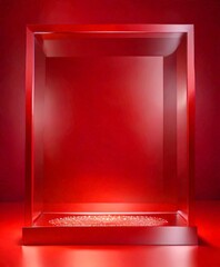 Poster - A red glass display case with a circular base and a red background, illuminated from below