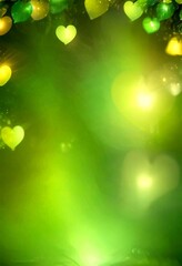 Poster - a blurred green background with a scattering of yellow and white heart-shaped lights, creating a dreamy and ethereal atmosphere