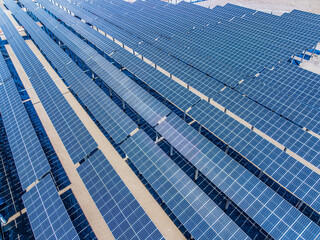 Sticker - Aerial view of solar power station at seaside