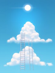 Wall Mural - bright blue sky with white clouds featuring an upward staircase leading to heaven