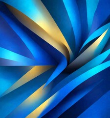 Poster - a vibrant abstract composition of overlapping curved lines in various shades of blue and gold, creating a dynamic and visually striking pattern