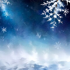 Aufkleber - A serene winter scene with snow-covered branches and a starry night sky, evoking a sense of tranquility and beauty