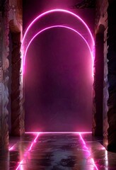 Poster - A dark, mysterious corridor with a glowing archway at the end, creating an ethereal and otherworldly atmosphere