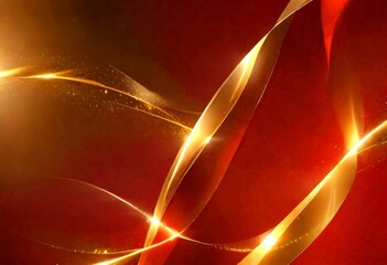 Leinwandbilder - a striking abstract composition of golden lines and swirls against a deep red background, creating a sense of movement and dynamism