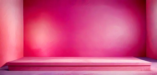 Poster - A pink-themed room with a pink wall and a pink platform in the center
