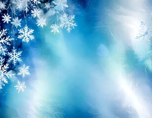 Aufkleber - A serene winter scene with snowflakes floating against a blue-green background, creating a dreamy and ethereal atmosphere