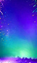 Aufkleber - a vibrant, abstract background with a gradient of purple and green hues, accented by scattered gold and purple confetti The does not contain any discernible text