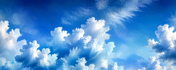 Aufkleber - a serene sky with fluffy white clouds scattered across the blue expanse The clouds appear to be in a state of constant motion, creating a dynamic and captivating scene