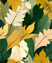 Poster - a repeating pattern of leaves in various shades of green, yellow, and white, creating a visually appealing and harmonious composition