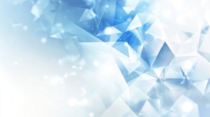 Wall Mural - abstract blue and white geometric background with triangular shapes and light bokeh.