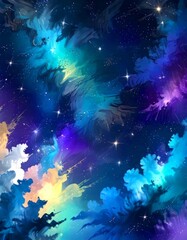 Aufkleber - a digital illustration depicting a starry night sky with swirling clouds and twinkling stars
