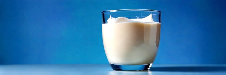 Aufkleber - A glass of milk with a frothy white head stands against a blue background