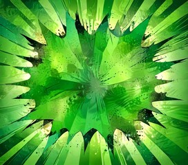 Poster - a vibrant abstract composition of green and black elements, resembling a burst of color or a stylized explosion The central focus is a large, green leaf-like shape surrounded