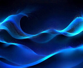 Poster - a digital illustration wave-like pattern in shades of blue, with a dark background and scattered white particles