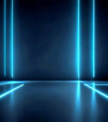 Aufkleber - A dark room with a minimalist design, featuring a minimalist floor and walls, and three vertical blue lines that create a sense of depth and perspective