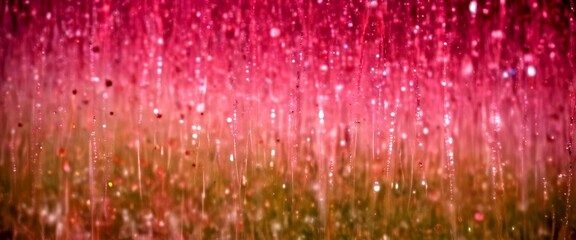 Aufkleber - a close-up view field of tall grass with water droplets on the blades, creating a blurred, abstract effect