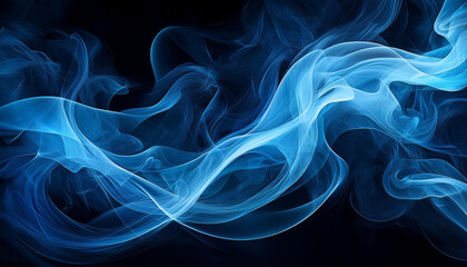 Abstract blue smoke swirling, flowing, and moving with dark background. Dynamic and abstract 3D digital art.