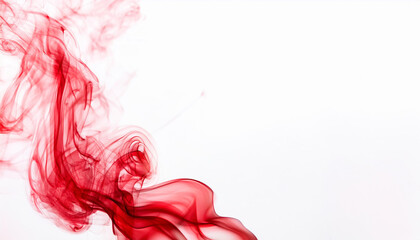 Trail of red smoke on white background