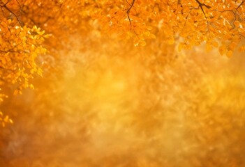 Aufkleber - a blurred, golden-hued background with vibrant orange and yellow leaves in the foreground, creating a warm and autumnal atmosphere