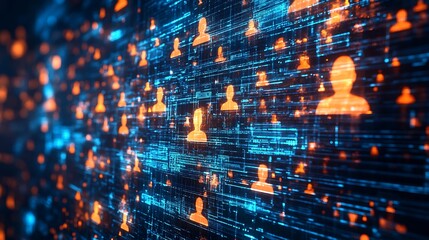 A digital network connects user profiles in an abstract display of technological interconnection.