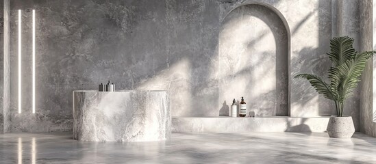 Wall Mural - Minimalist Interior Design with Concrete Wall and Marble Countertop