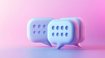 Two 3D speech bubbles with a pink and blue gradient background.