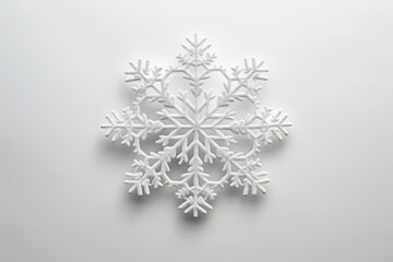 Canvas Print - White glittery snowflake ornament is lying on a white background, evoking a sense of peace and tranquility often associated with the winter season