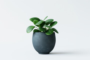 Thriving green houseplant in sleek black pot against white background adds nature to indoor spaces, creating peace and tranquility. Ideal for modern homes