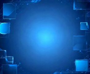 Poster - a gradient background transitioning from a darker shade of blue at the top to a lighter shade at the bottom, with a central square and various geometric shapes surrounding it