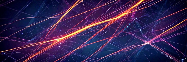 Leinwandbilder - a complex network of intersecting lines and glowing orange and purple streaks, creating a dynamic and abstract visual effect