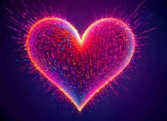 Aufkleber - A digital illustration heart-shaped object composed of multicolored lines and dots, radiating outwards against a dark background