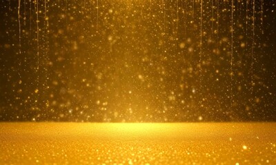 Aufkleber - a golden glittering surface with a dark background, creating a sense of depth and dimension The glittering effect is further enhanced by the falling golden particles,