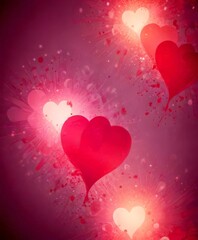 Fototapete - three overlapping heart shapes in varying shades of pink, with a radiant burst of light emanating from the center, creating a dynamic and visually striking composition