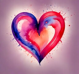 Aufkleber - A watercolor painting heart with splashes of pink, purple, and orange, set against a light purple background